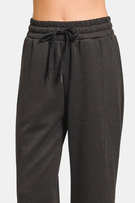 Scuba Drawstring Pants with Pockets / BLACK