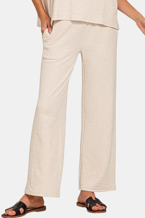 Slub Short Sleeve Top & Pants Set / SAND BEIGE
