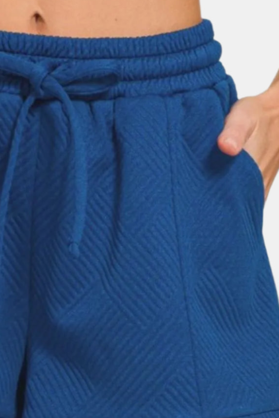Textured Knit Jacquard Drawstring Shorts / LT NAVY