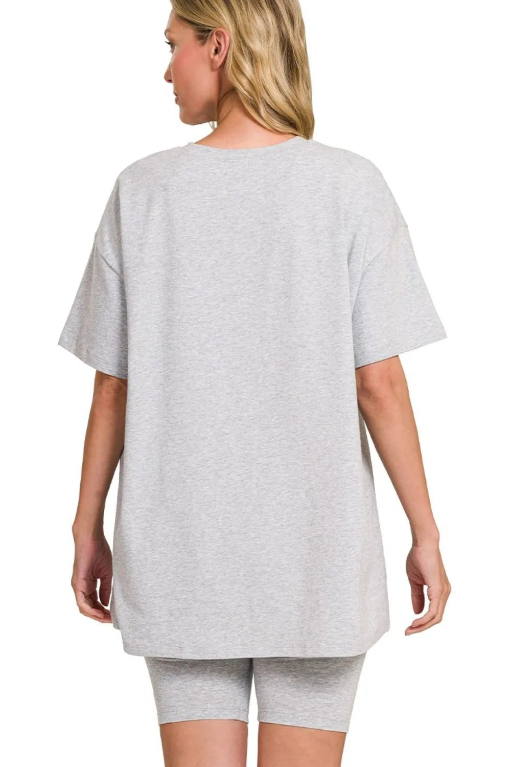 Cotton Round Neck Top & Biker Shorts Set / WHITE