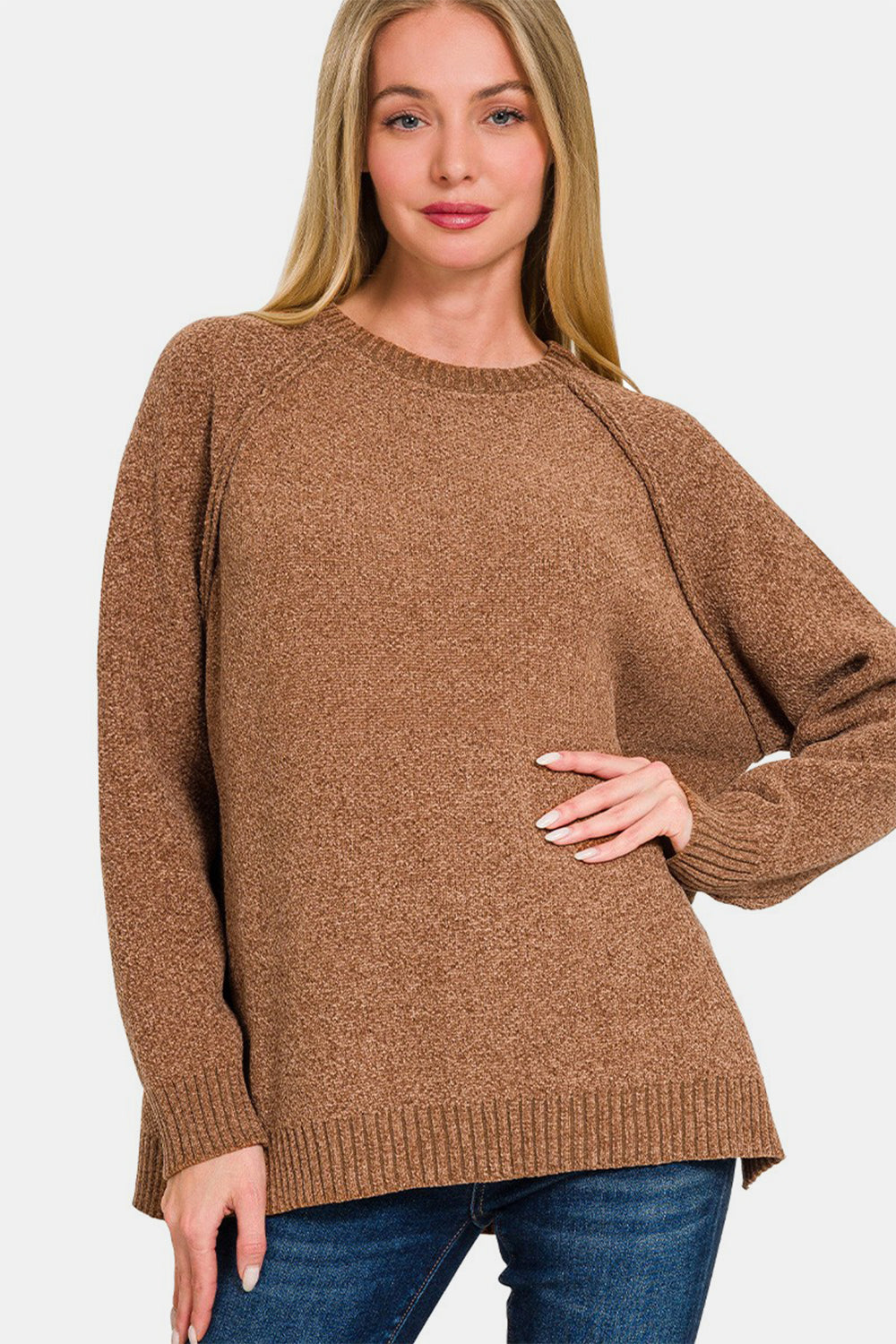 Chenille Raglan Sweater / DEEP CAMEL