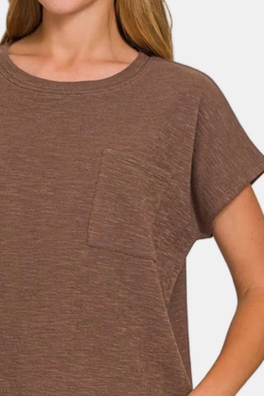 Slub Relaxed Crop Top / BROWN