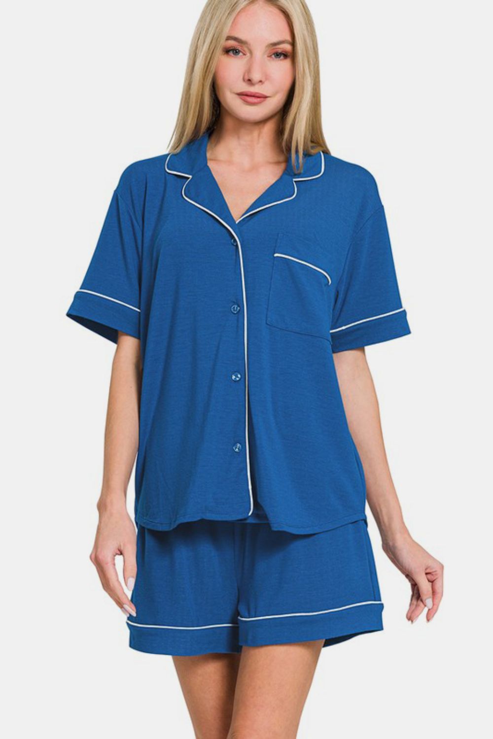 Short Sleeve Button Down Shirt & Shorts Set / CLASSIC BLUE