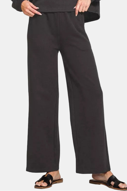 French Rib Pullover & Pants Set / BLACK
