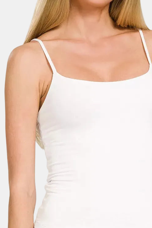 Double Layered Round Neck Spaghetti Cami / WHITE
