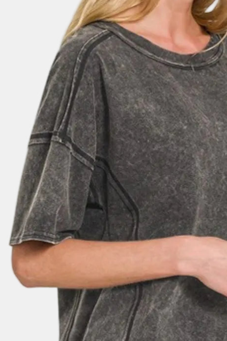 Acid Washed Short Sleeve Tee & Shorts Set / ASH BLACK