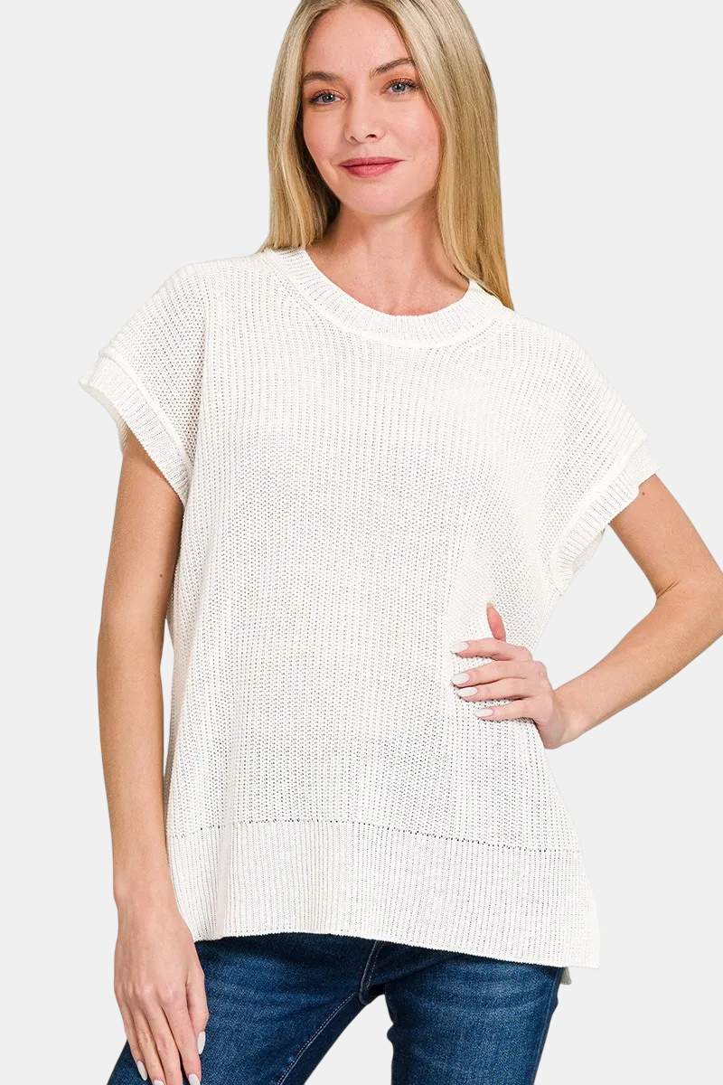 Oversized Crew Neck Sweater Vest / IVORY