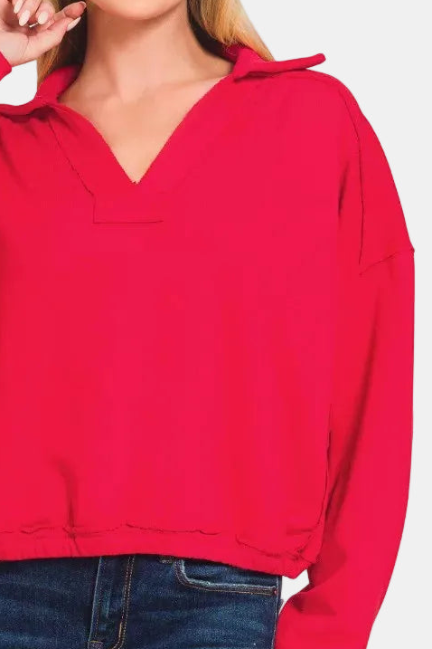 French Terry Collared Pullover / RUBY