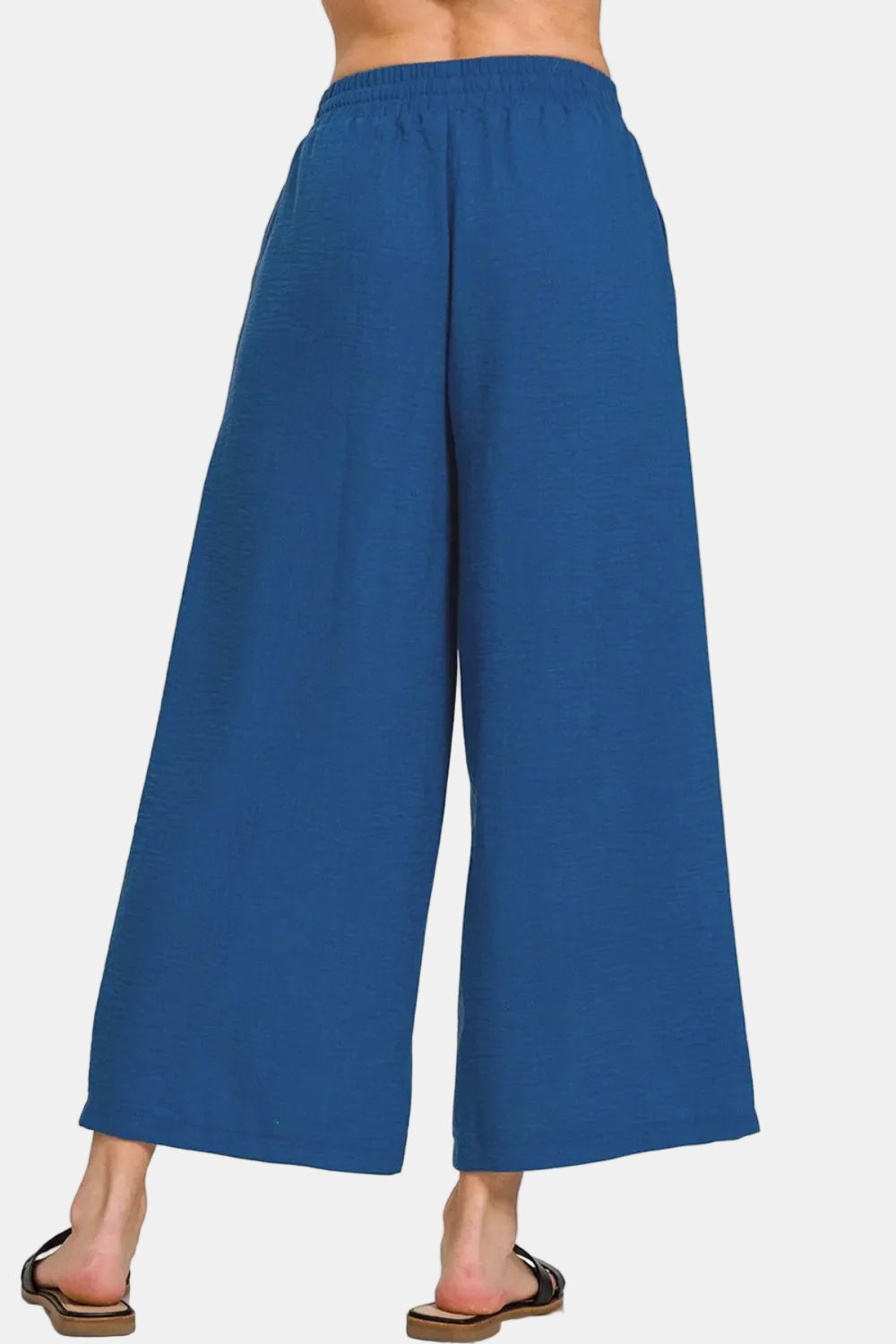 Woven Crepe Elastic Band Waist Cropped Pants / LT OLIVE