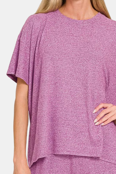 Soft Melange Short Sleeve Tee & Shorts Set / BLACK