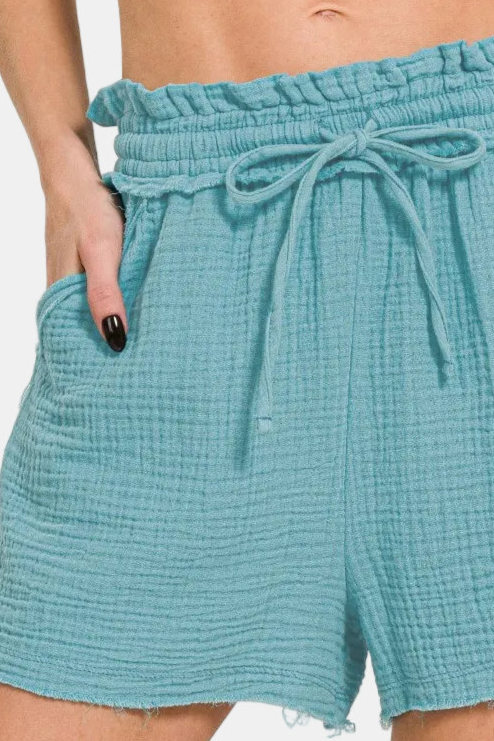 Double Gauze Drawstring Shorts / DUSTY TEAL
