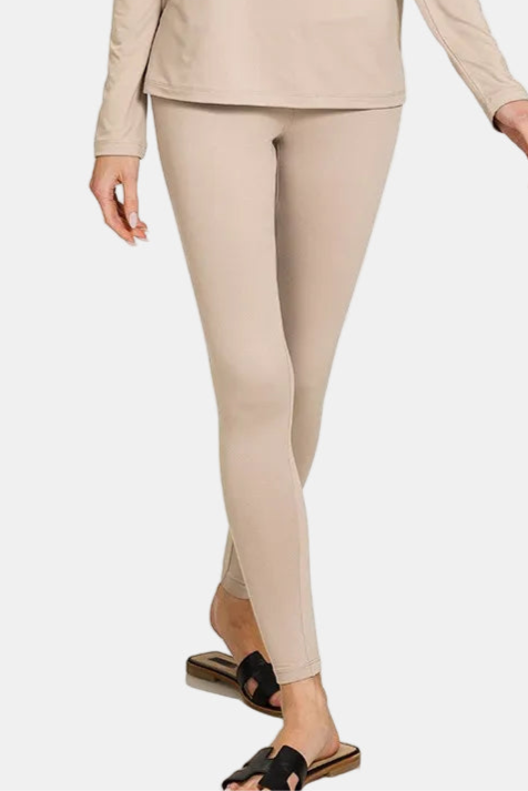 Microfiber Round Neck Top & Leggings Set / ASH MOCHA