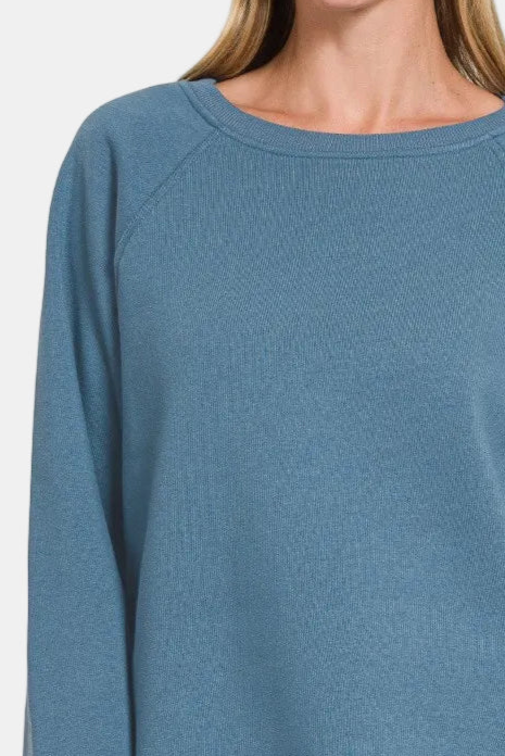Fleece Raglan Round-Neck Sweatshirt / DUSTY BLUE