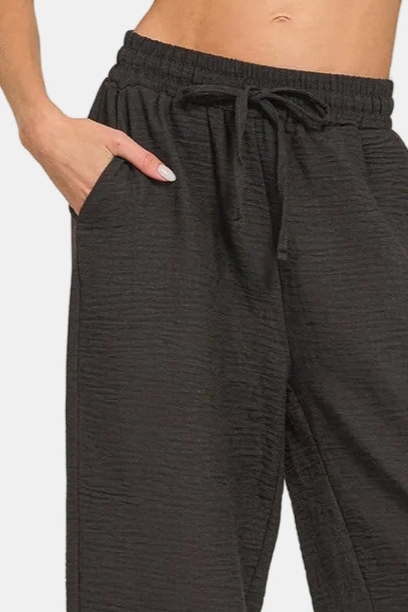 Woven Crepe Elastic Band Pants / BLACK