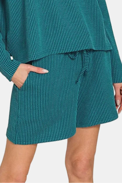 Raised Rib Long Sleeve Tee & Shorts Set / TEAL