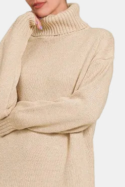 Turtle Neck Long Sleeve Midi Sweater Dress / H BEIGE