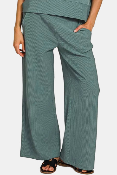 Ribbed Round Neck Tee & Pants Set / ASH JADE