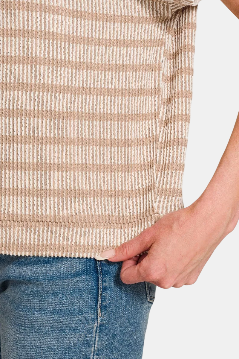 Raised Rib Striped Top / ASH MOCHA