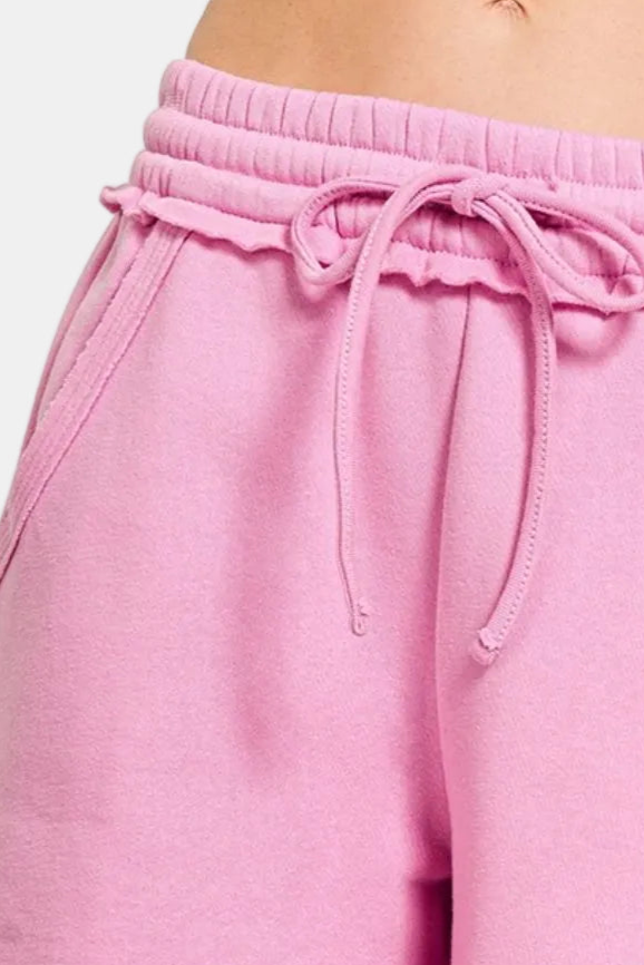 Fleece Raw Hem Shorts With Drawstring / MAUVE