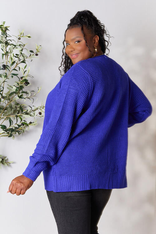 Low Gauge Waffle Open Cardigan Sweater / BRIGHT BLUE