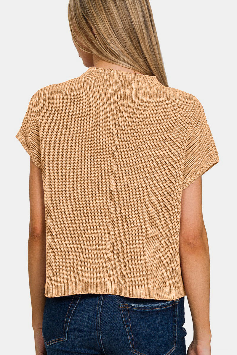 Mock Neck Short Sleeve Cropped Sweater / BRUSH