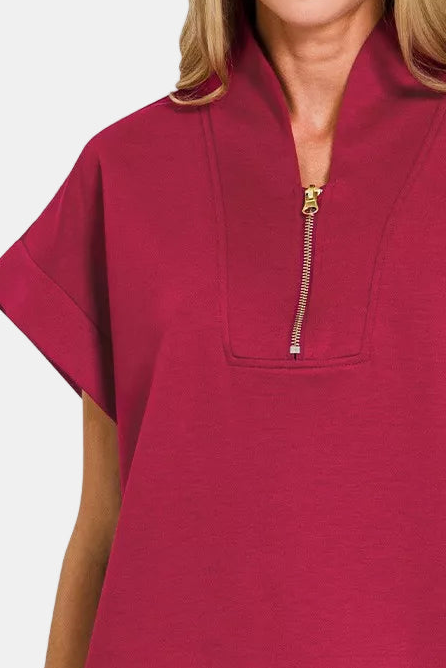 Scuba High Neck Half Zip Vest / CABERNET