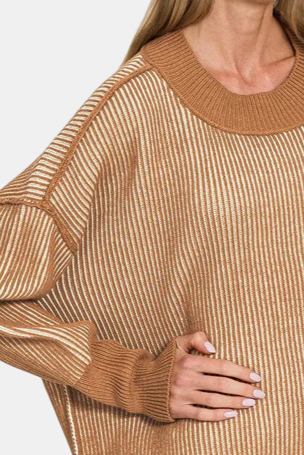 Exposed Seam Two Tone Long Sweater / DEEP CAMEL