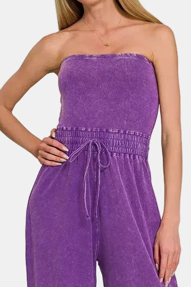 Acid Washed Strapless Tube Top Jumpsuit / VIOLET