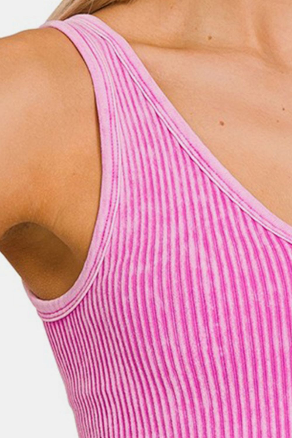 2-Way Neckline Washed Ribbed Cropped Tank Top / BRIGHT MAUVE