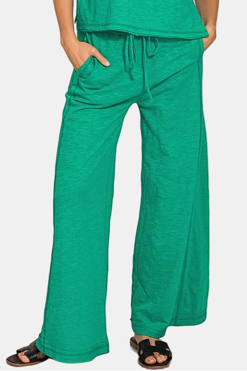 Cotton Slub Short Sleeve Tee & Pants Set / K GREEN