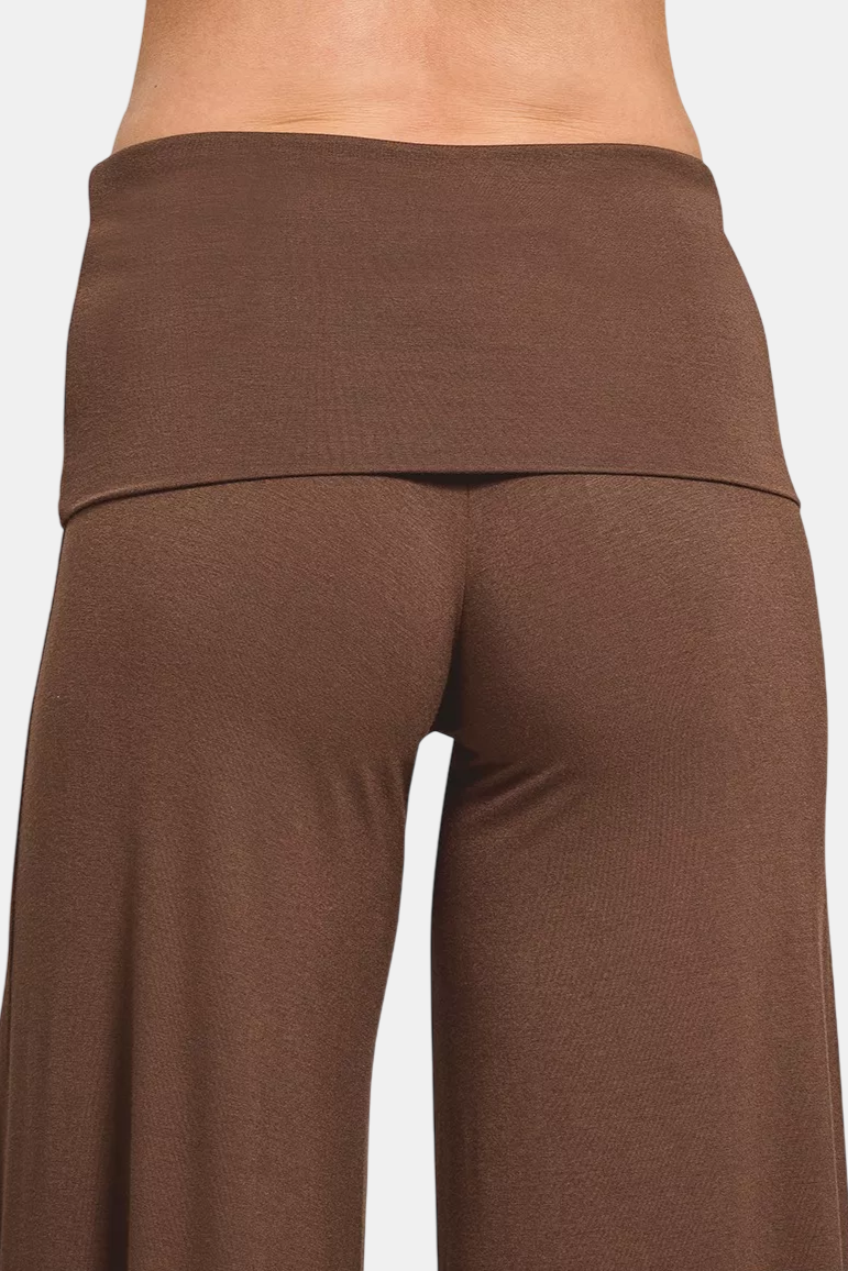 Fold Over Waist Comfy Palazzo Pants / BROWN