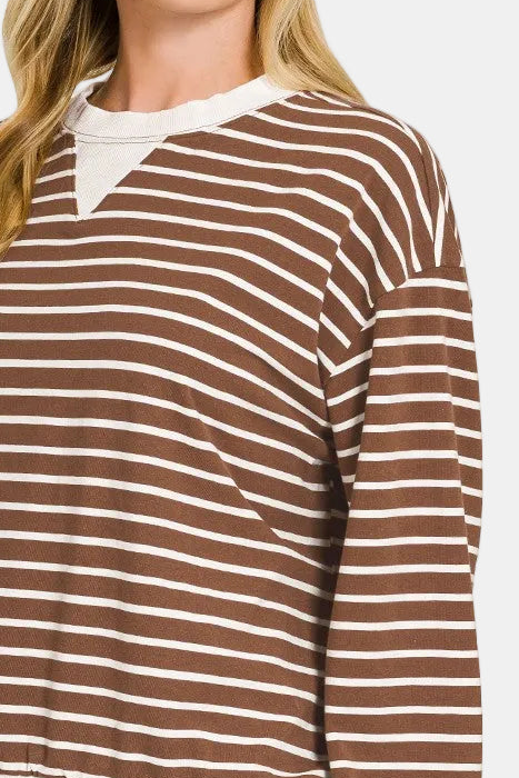 Striped Rib Banded Pullover / BROWN