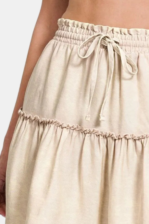 Tencel Washed Tiered Mini Skirt / SAND BEIGE