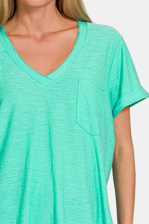 Slub Rolled Short Sleeve V-Neck Tee / MINT