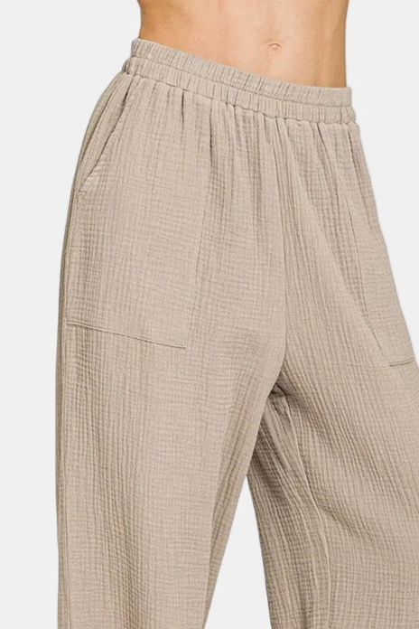 Double Gauze Elastic Band Pants / ASH MOCHA