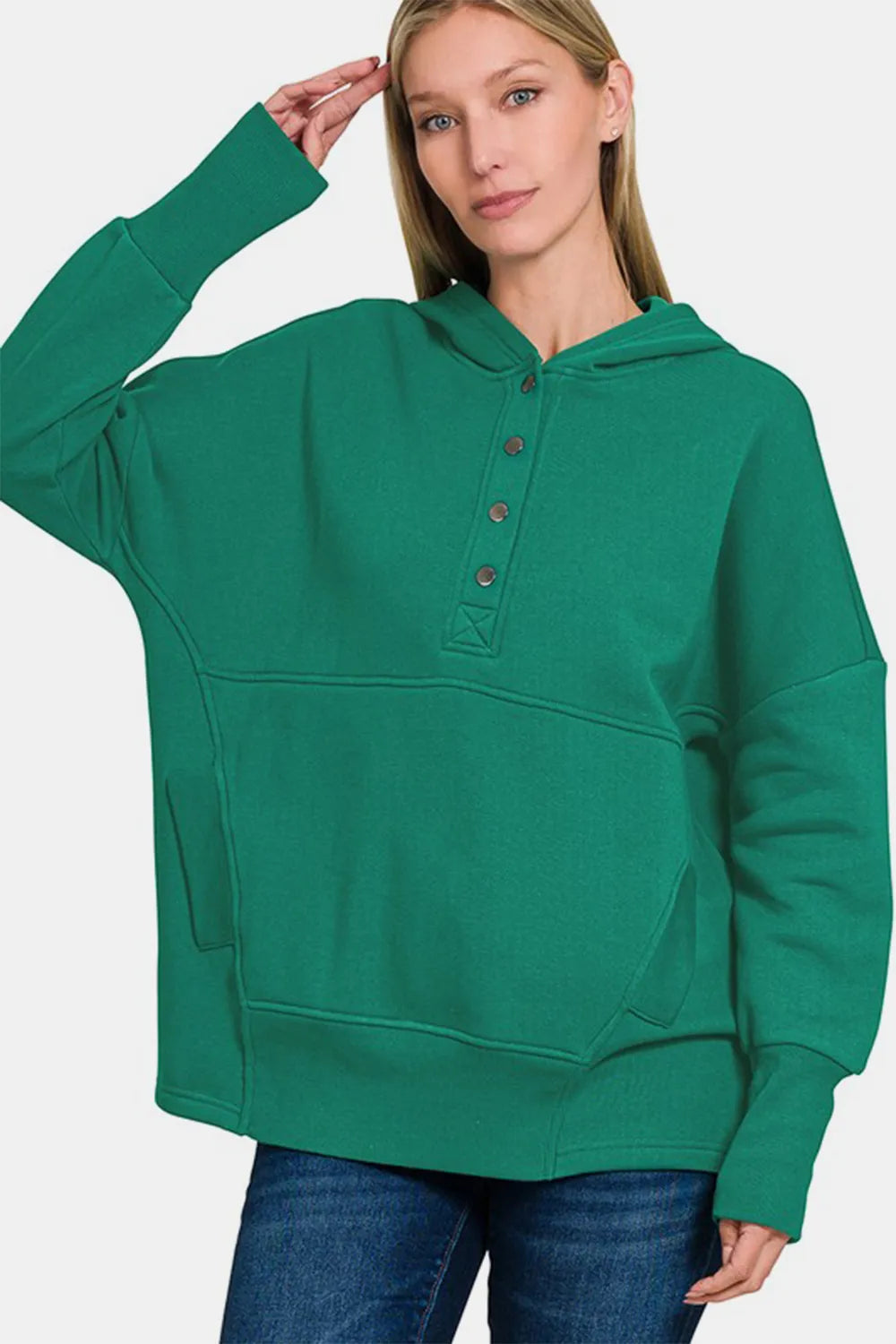 Fleece Half Snap Button Hooded Sweatshirt / FOREST – Z Clothing Co.