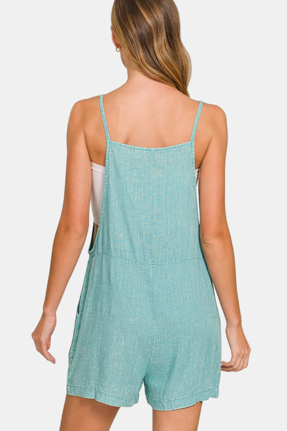 Washed Linen Knot Strap Romper / DEEP SKY