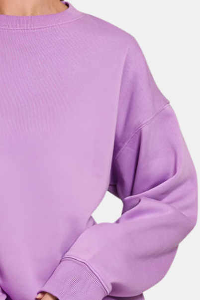 Fleece Crewneck Pullover Sweatshirt / B LAVENDER