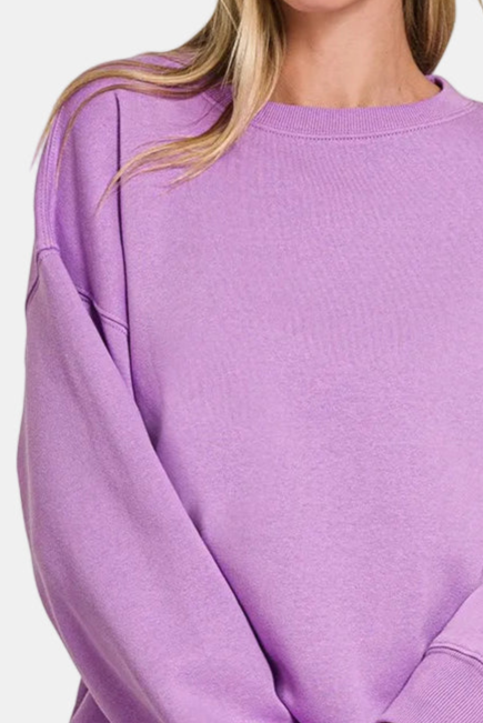 Fleece Crewneck Pullover Sweatshirt / B LAVENDER