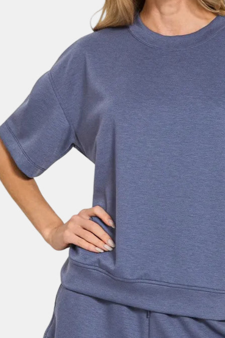 Scuba Round Neck Top & Dolphin Shorts Set / BLUE INDIGO