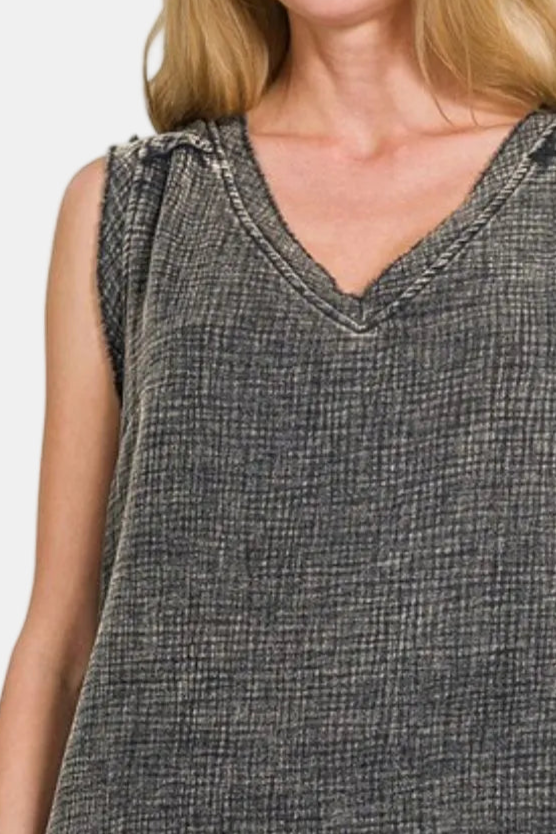 Double Gauze Raw Edge Acid Washed Tank Top / ASH BLACK