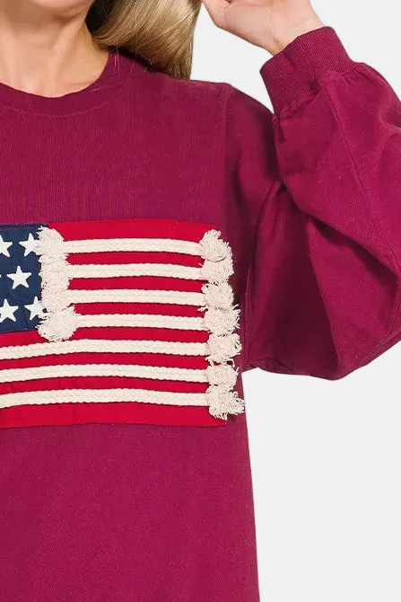 French Terry American Flag Pullover / CABERNET