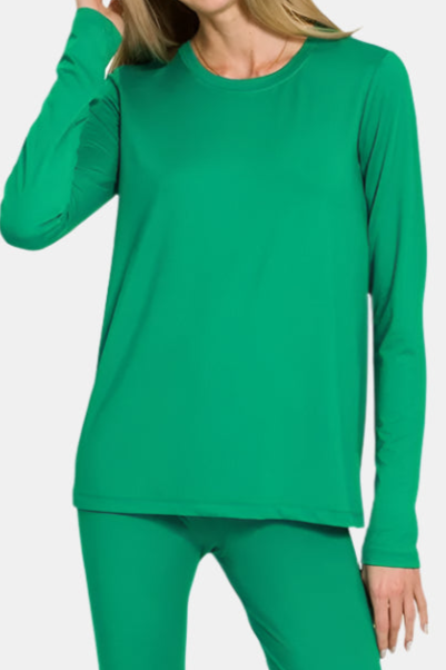 Microfiber Round Neck Top & Leggings Set / K GREEN