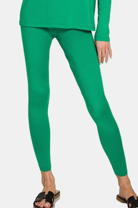 Microfiber Round Neck Top & Leggings Set / K GREEN