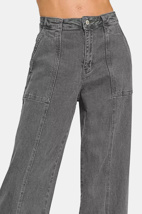 Straight Leg Utility Pocket Color Denim Pants / ASH BLACK