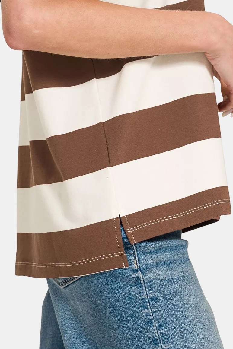 Striped Collared Polo Top / BLACK