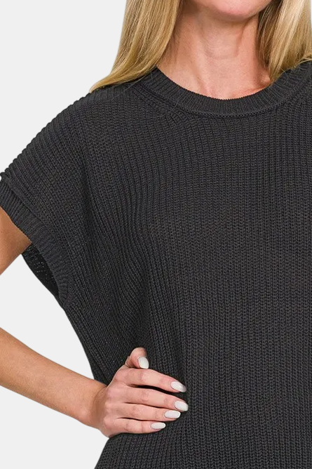 Oversized Crew Neck Sweater Vest / BLACK