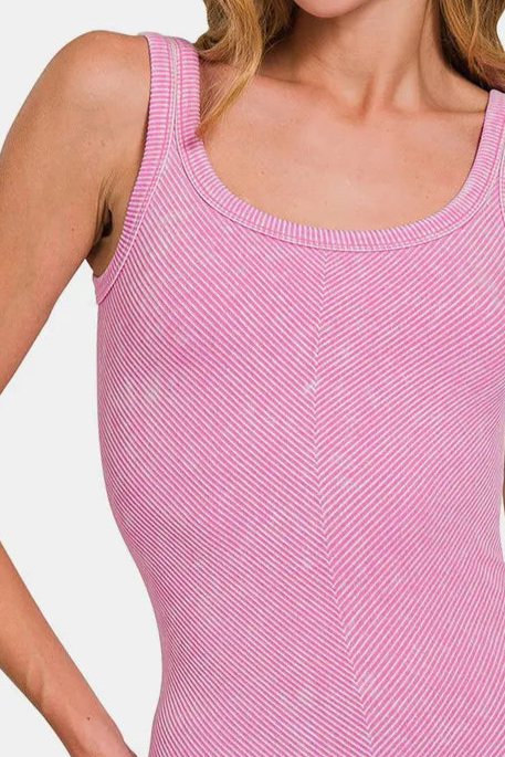 Stone Washed Ribbed Seamless Tank Top / CANDY PINK