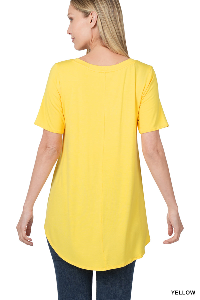 Luxe Rayon Short Sleeve V Neck Hi Low Hem Top