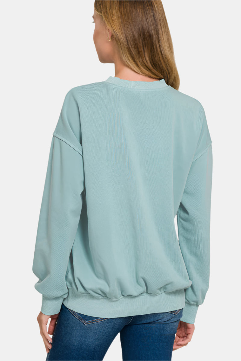 Soft Fleece Pigment Dye Round-Neck Sweatshirt / LT PLUM